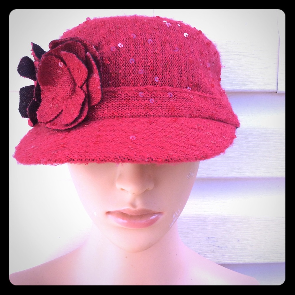 Vtg Look Red Acrylic Sequin Hat